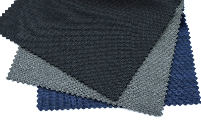 FAQ infographic explaining Double Knit fabric, covering its 2-sided knit structure, pros and cons, and how it differs from other fabric types like single jersey and fleece.