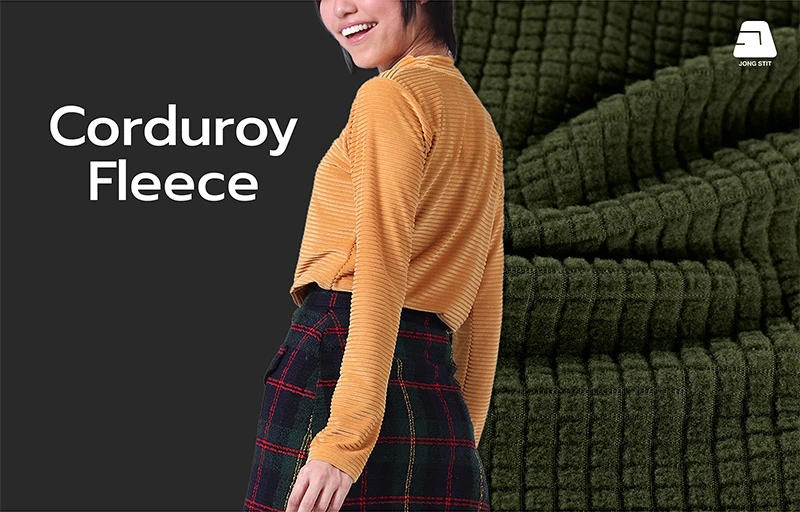 Premium corduroy fleece fabric with a soft ribbed texture, designed for fashion apparel, hoodies, sweatshirts, winter clothing, and casual wear. Warm, comfortable, durable, and stylish.