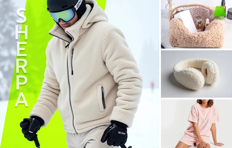 Soft and warm sherpa fabric for jackets, winter clothing and outdoor apparel.