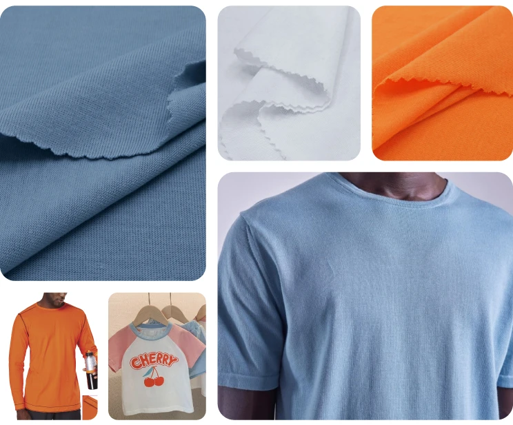 Cotton lookalike - fluffy texture similar to cotton but has a lightweight and quick-drying fabric, such as Single Jersey, Interlock, etc.