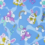 ผ้าพิมพ์อินเตอร์ล็อค ลาย Rabbit music happy | PI336-JC0443